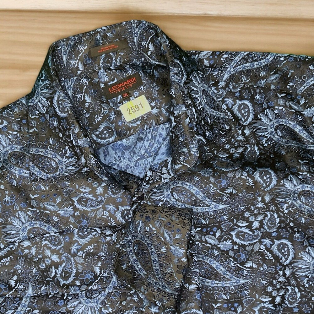 Leonardi Dress Shirt Men's Plus 3XL Batic Blue Paisley French Cuff Button Down